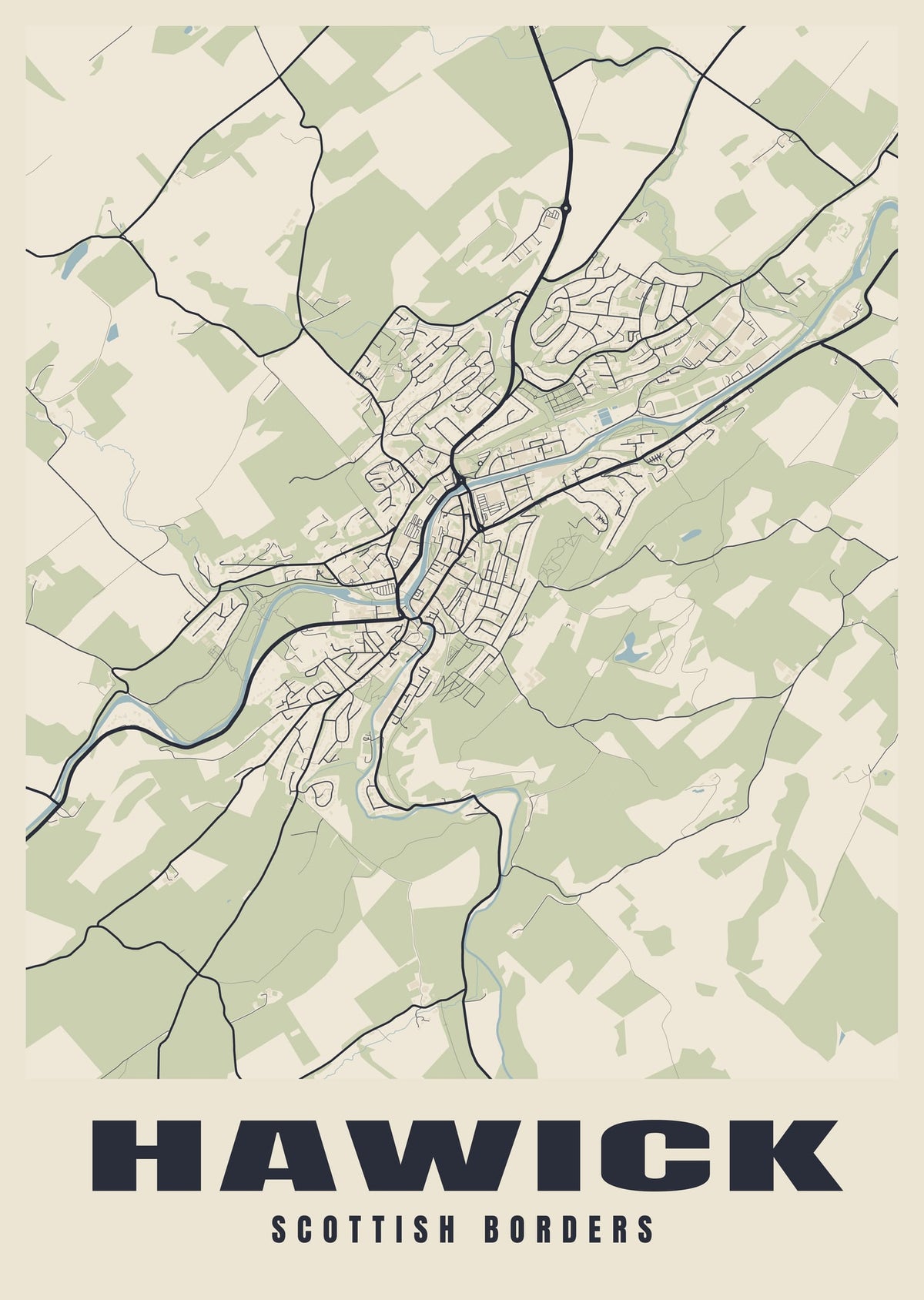 Street map poster of Hawick, Scottish Borders