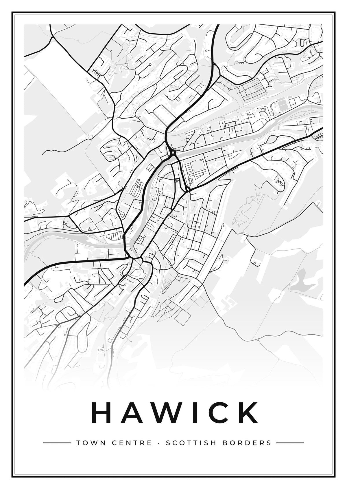 Street map poster of Hawick town centre, Scottish Borders