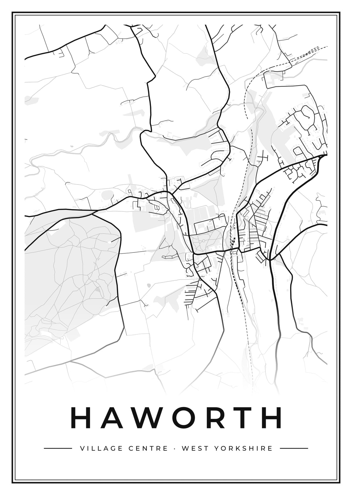 Street map poster of Haworth village centre, West Yorkshire