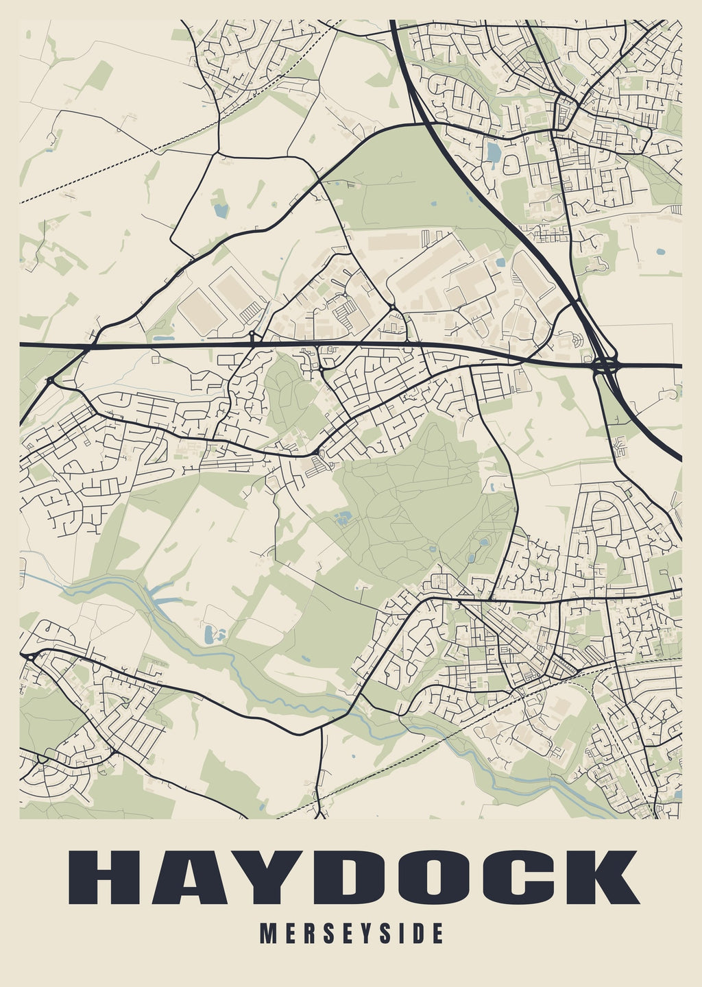 Street map poster of Haydock, Merseyside