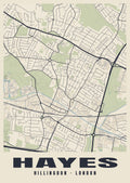 Heritage street map poster of Hayes, Hillingdon, London