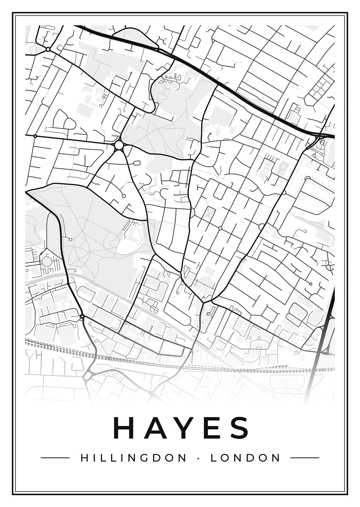 Street map poster of Hayes, Hillingdon, London