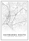 Street map poster of Haywards Heath town centre, West Sussex