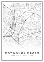 Street map poster of Haywards Heath town centre, West Sussex