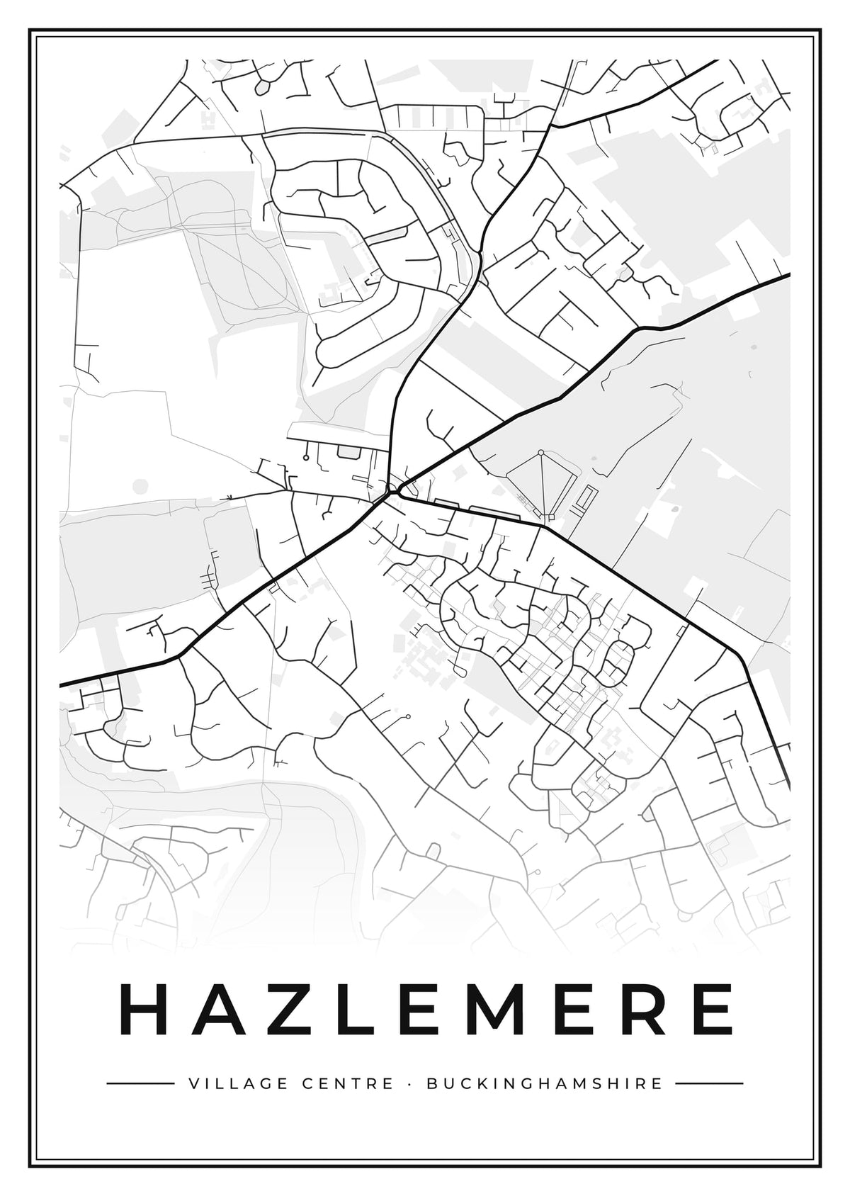 Street map poster of Hazlemere village centre, Buckinghamshire