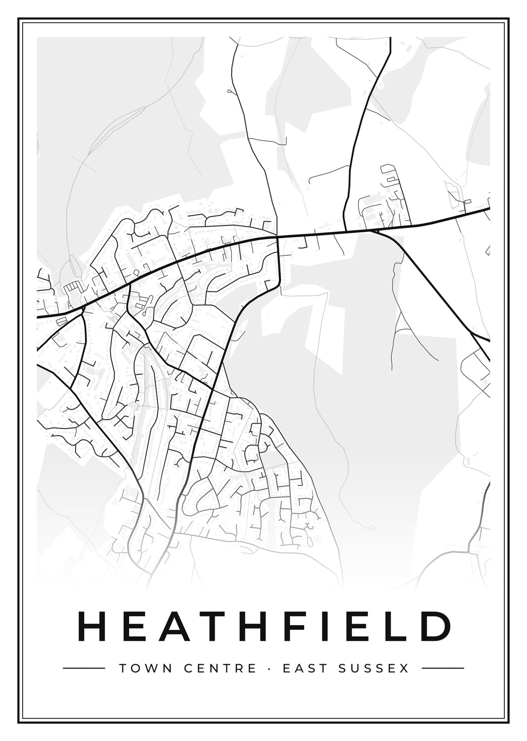 Street map poster of Heathfield town centre, East Sussex