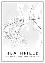 Street map poster of Heathfield town centre, East Sussex