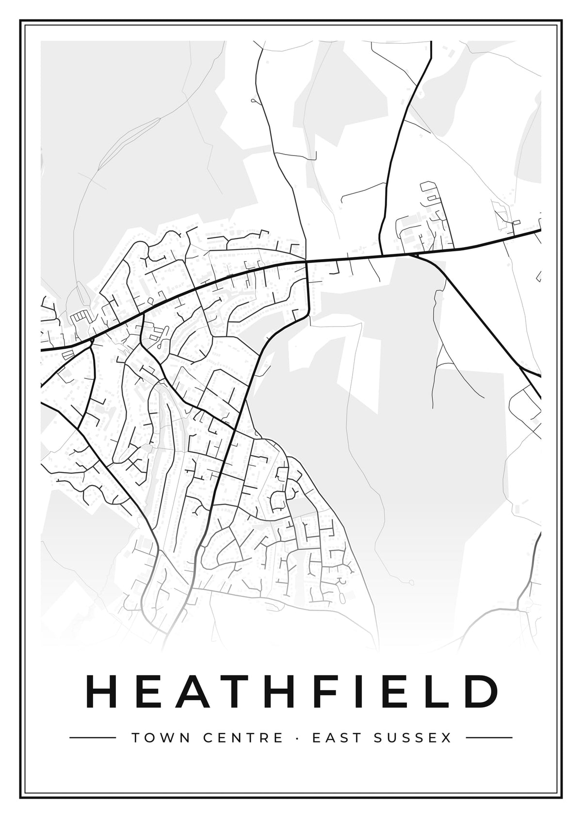Street map poster of Heathfield town centre, East Sussex