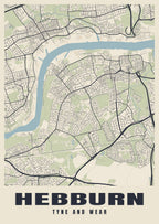Street map poster of Hebburn, Tyne and Wear