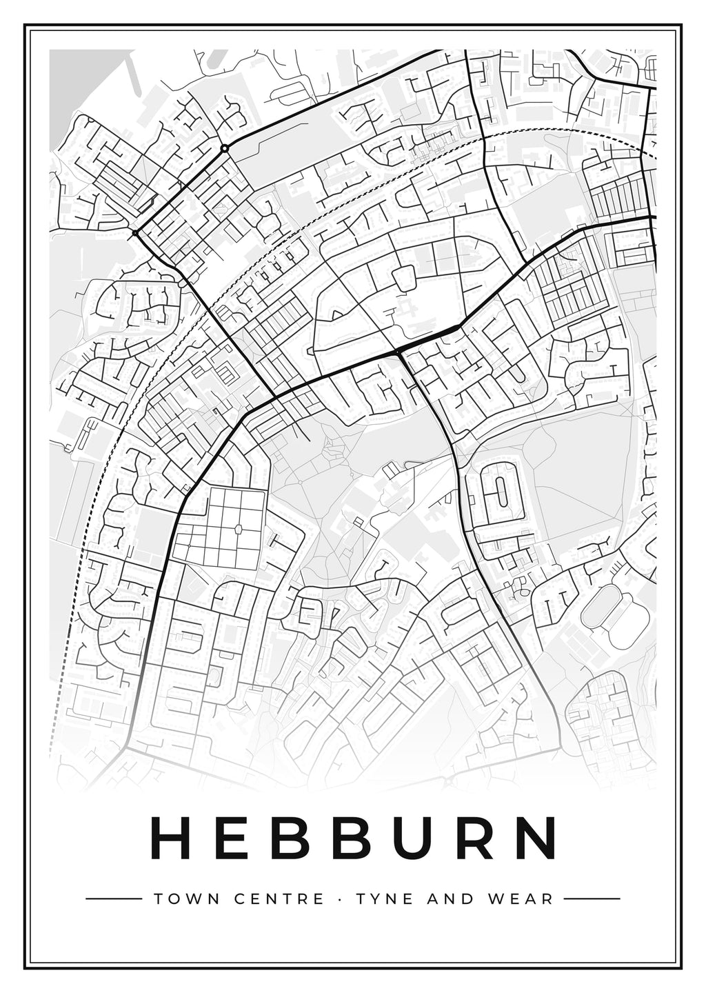 Street map poster of Hebburn town centre, Tyne and Wear
