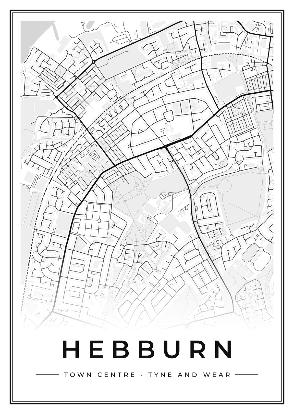 Street map poster of Hebburn town centre, Tyne and Wear