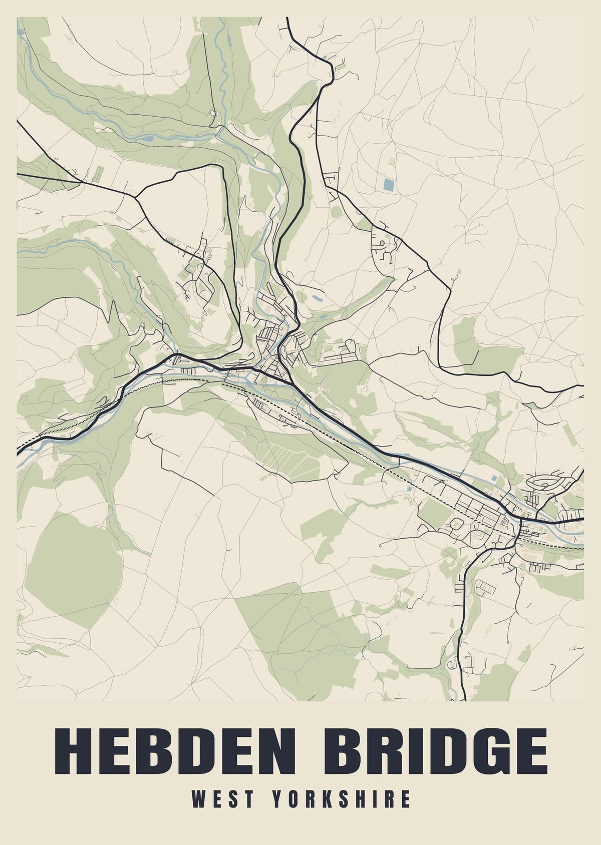 Street map poster of Hebden Bridge, West Yorkshire