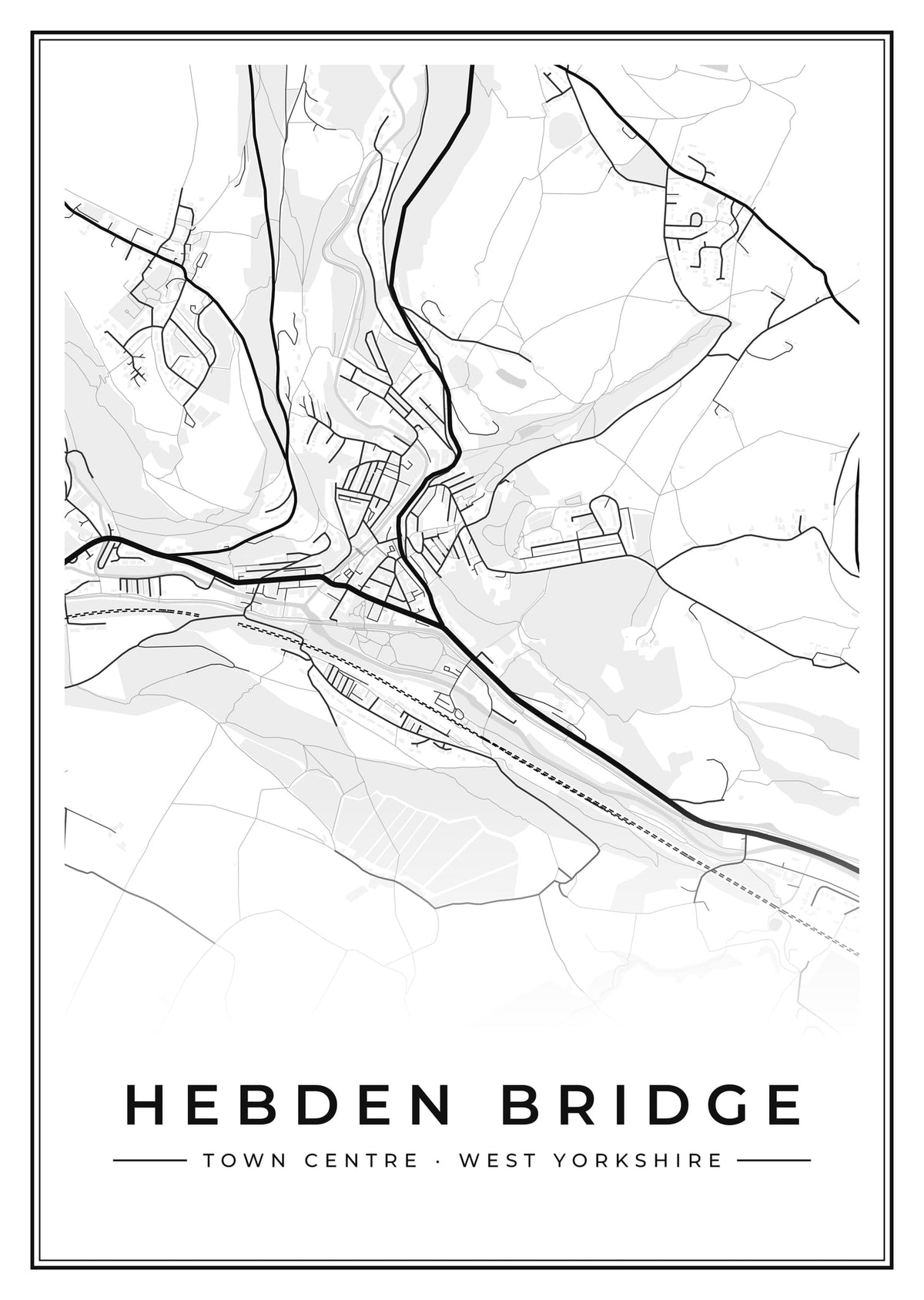 Street map poster of Hebden Bridge town centre, West Yorkshire