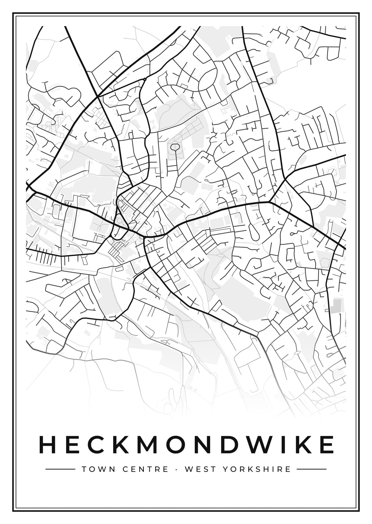 Street map poster of Heckmondwike town centre, West Yorkshire