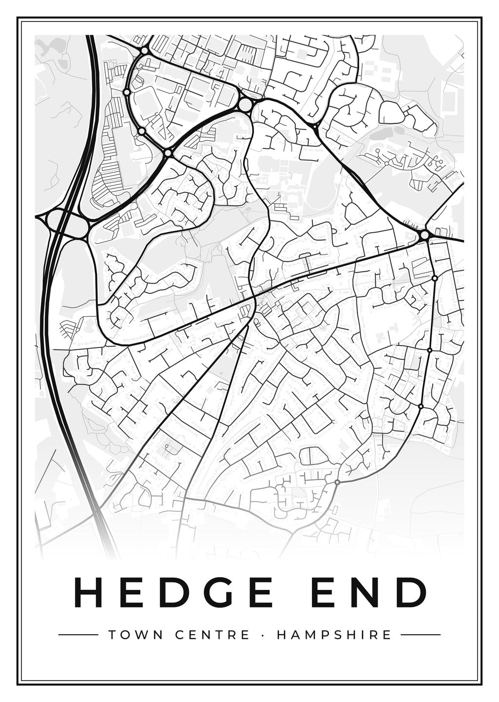 Street map poster of Hedge End town centre, Hampshire