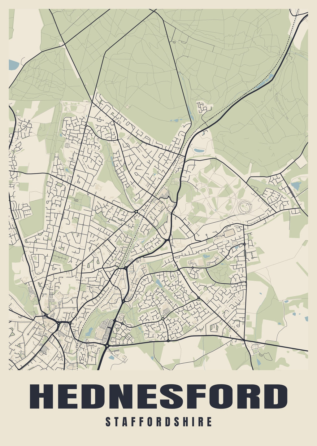 Street map poster of Hednesford, Staffordshire