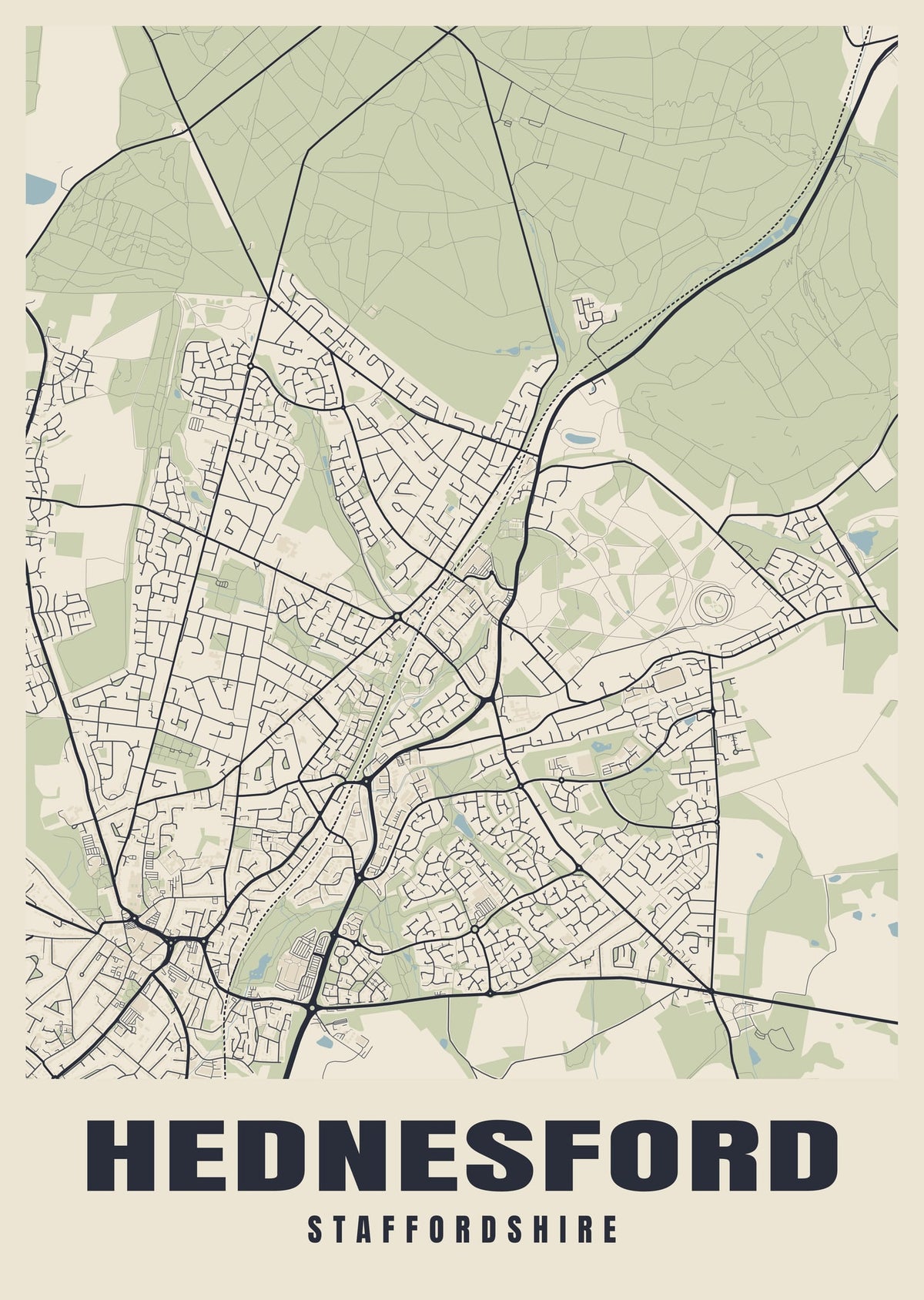 Street map poster of Hednesford, Staffordshire