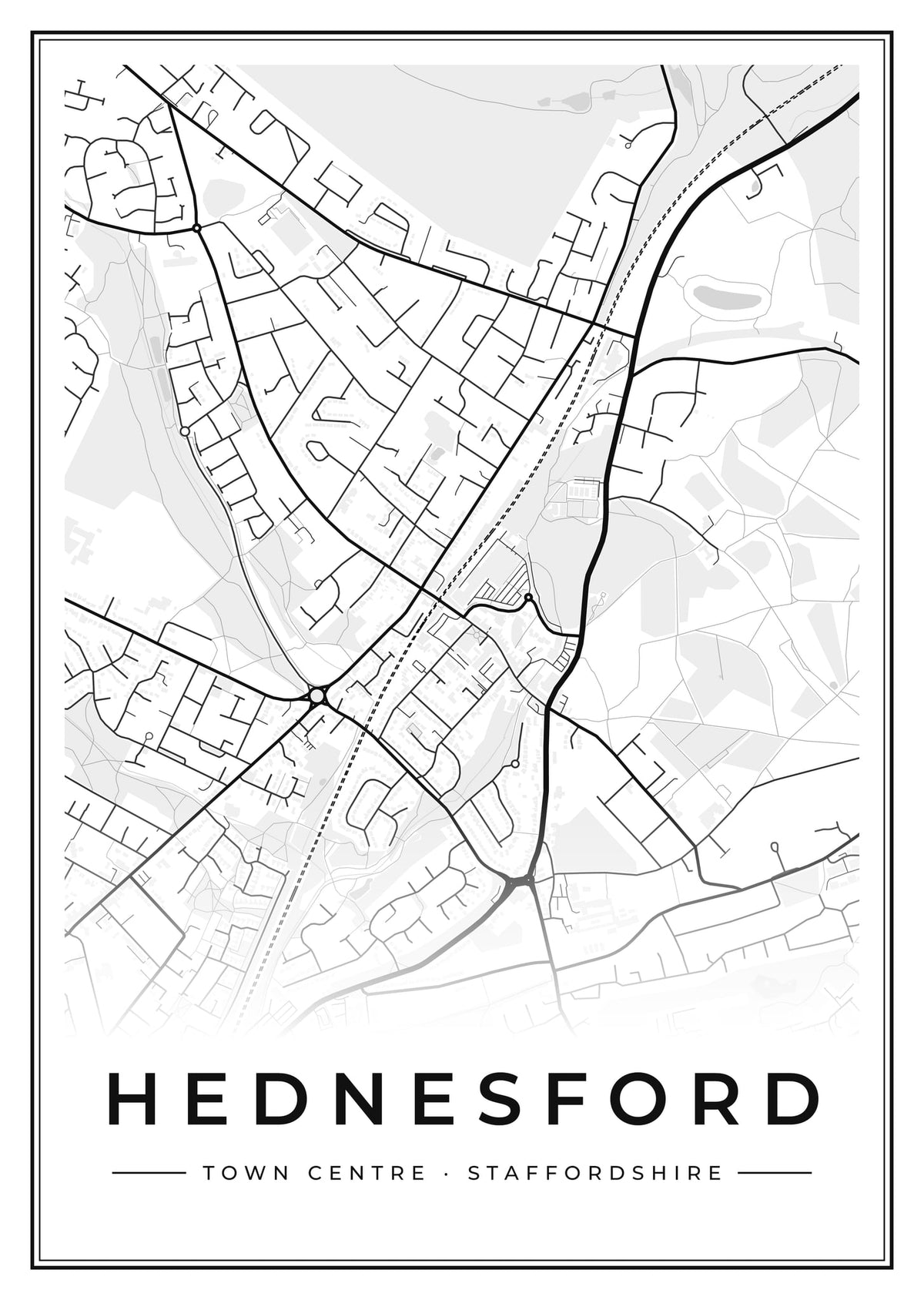 Street map poster of Hednesford town centre, Staffordshire