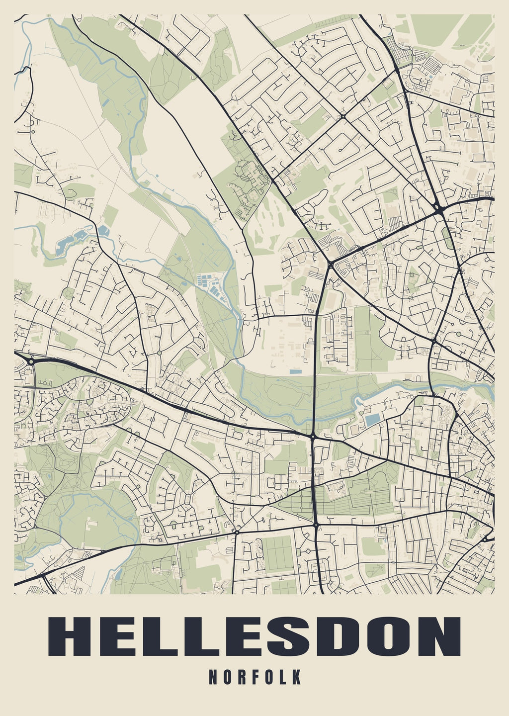 Street map poster of Hellesdon, Norfolk