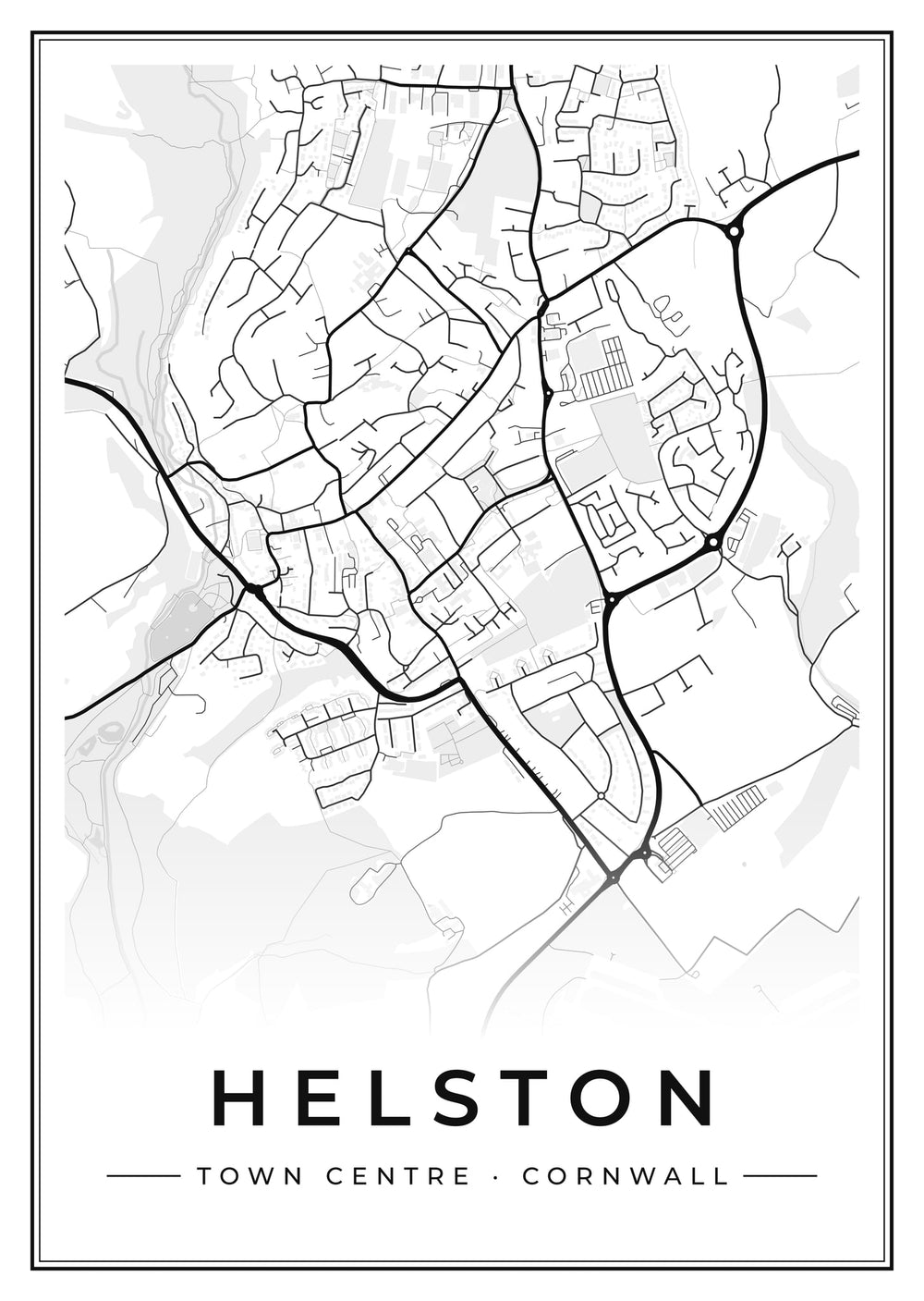 Helston Town Centre Street Map Poster