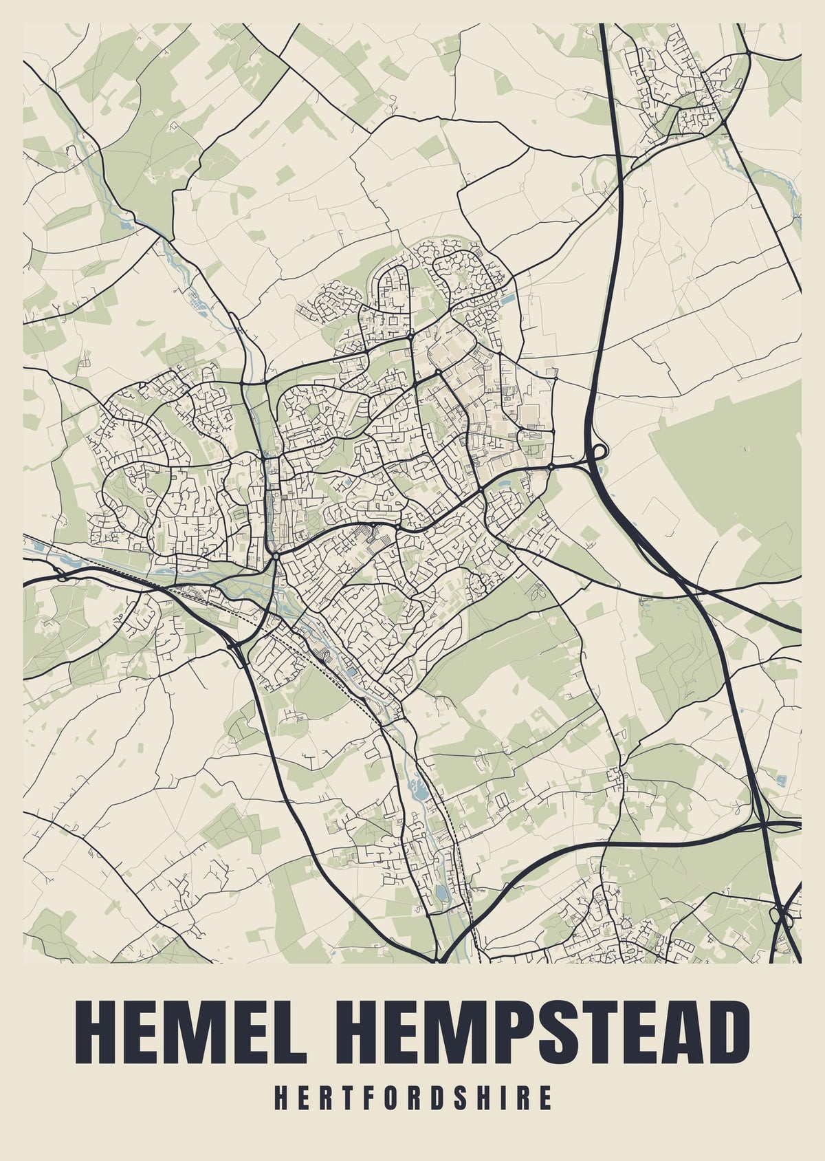 Street map poster of Hemel Hempstead, Hertfordshire