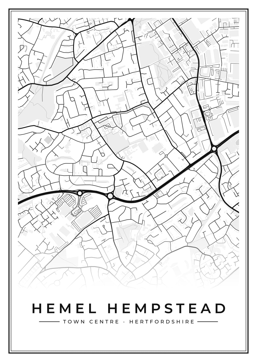 Hemel Hempstead Town Centre Street Map Poster