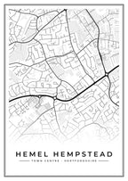 Street map poster of Hemel Hempstead town centre, Hertfordshire