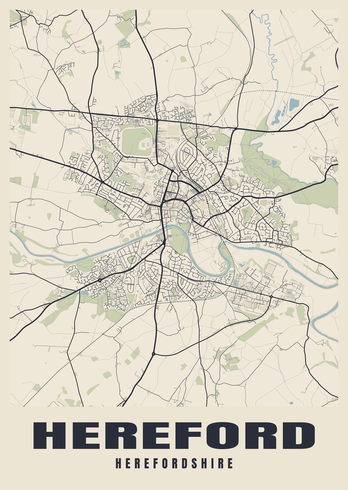 Street map poster of Hereford, Herefordshire
