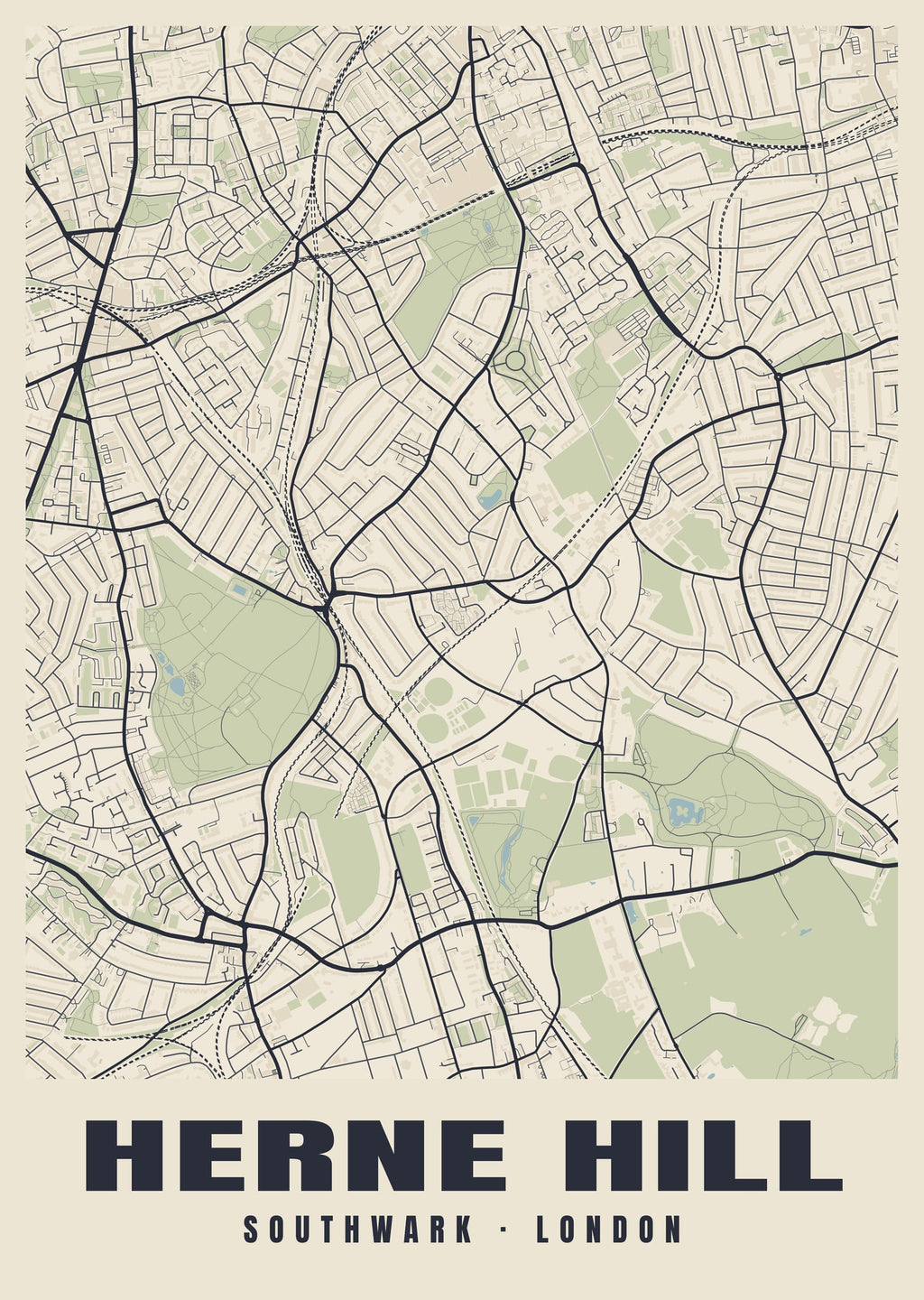Heritage street map poster of Herne Hill, Southwark, London