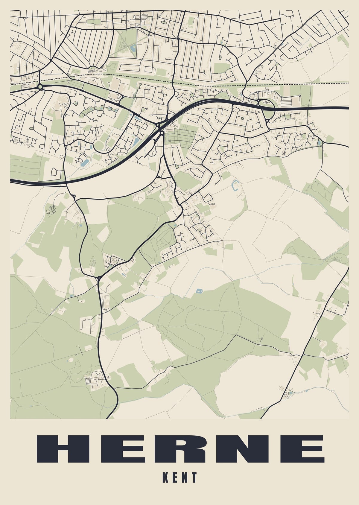 Street map poster of Herne, Kent