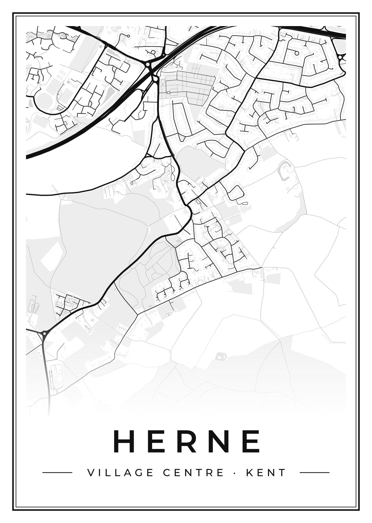 Street map poster of Herne village centre, Kent