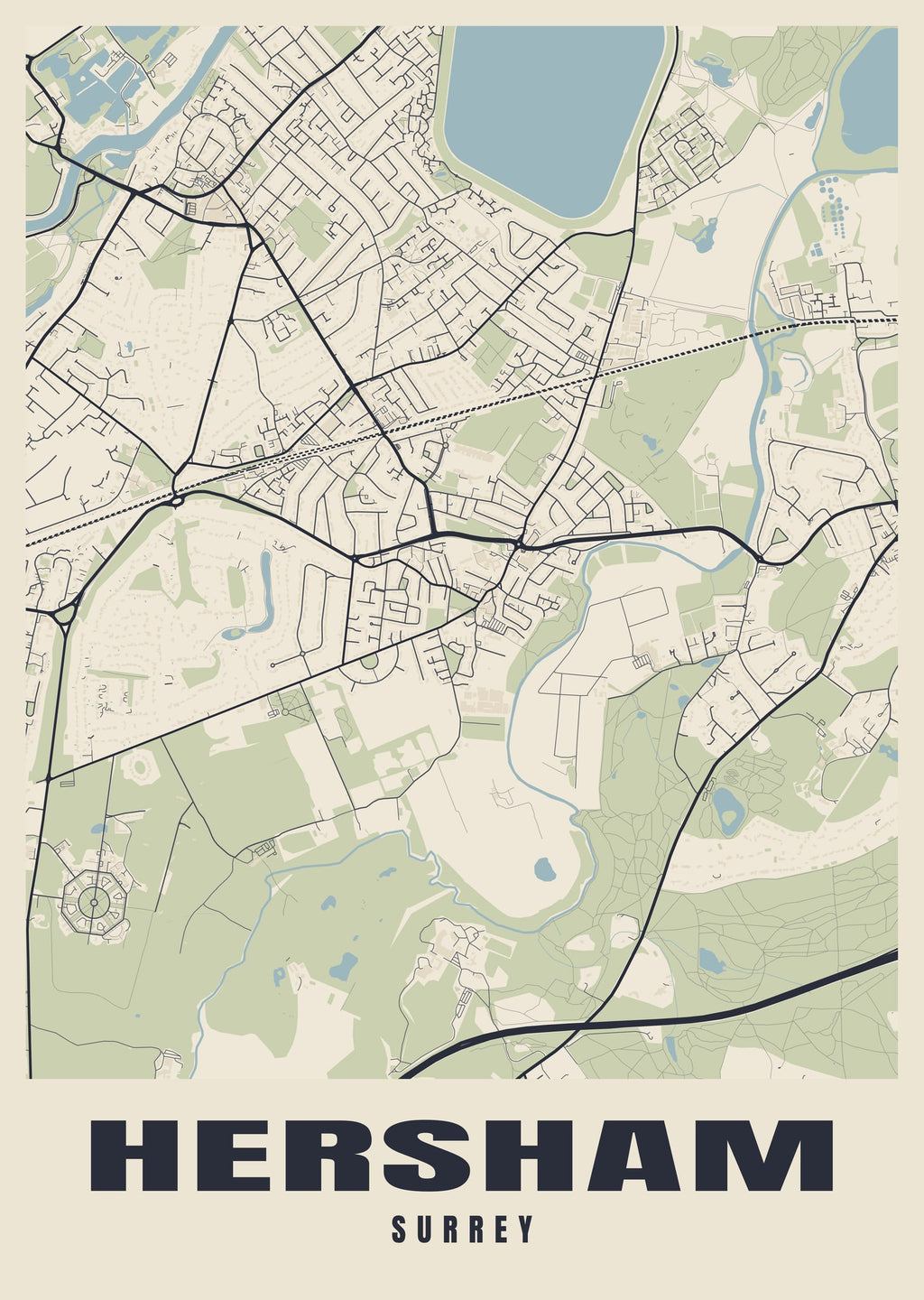 Street map poster of Hersham, Surrey