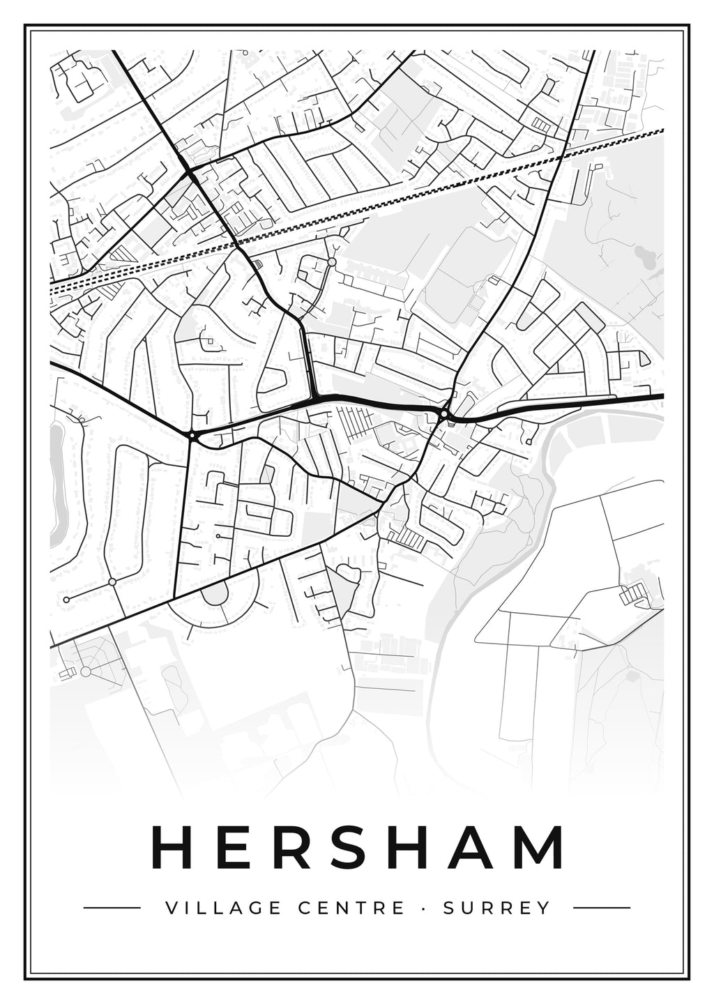 Street map poster of Hersham village centre, Surrey