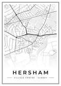 Street map poster of Hersham village centre, Surrey