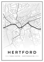 Street map poster of Hertford town centre, Hertfordshire