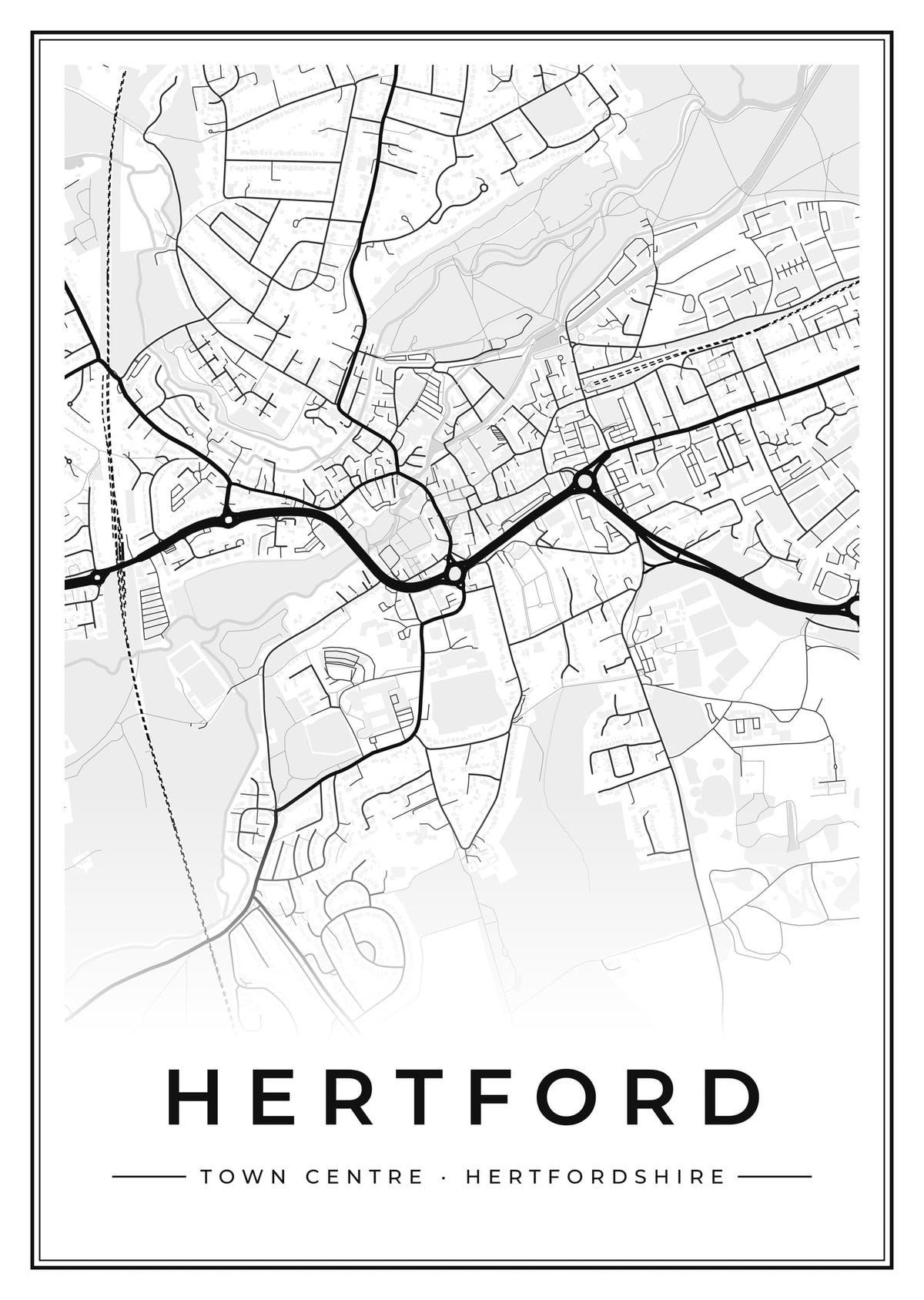 Street map poster of Hertford town centre, Hertfordshire