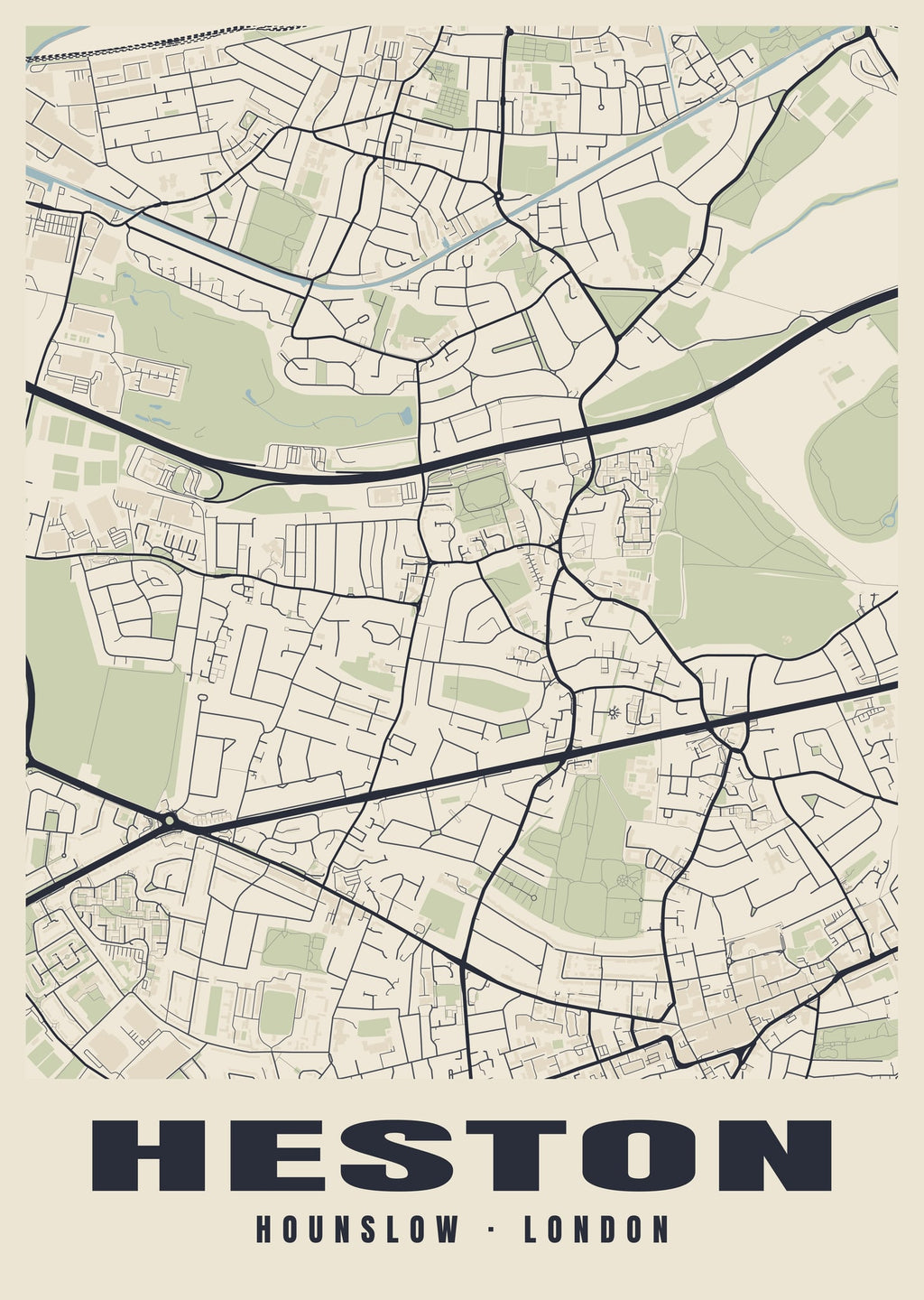 Heritage street map poster of Heston, Hounslow, London