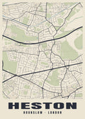 Heritage street map poster of Heston, Hounslow, London
