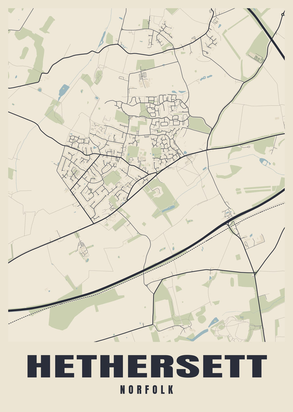 Street map poster of Hethersett, Norfolk