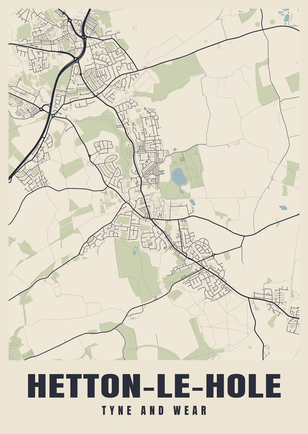 Street map poster of Hetton-le-Hole, Tyne and Wear