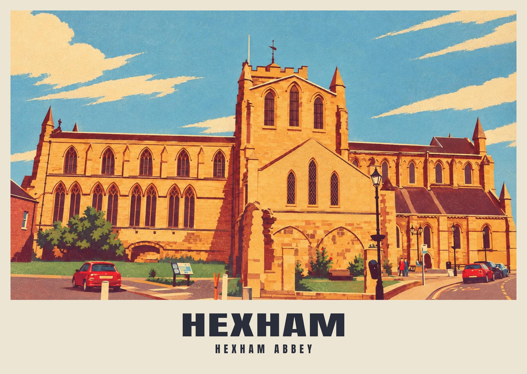 Hexham Abbey poster, Retro Railway style