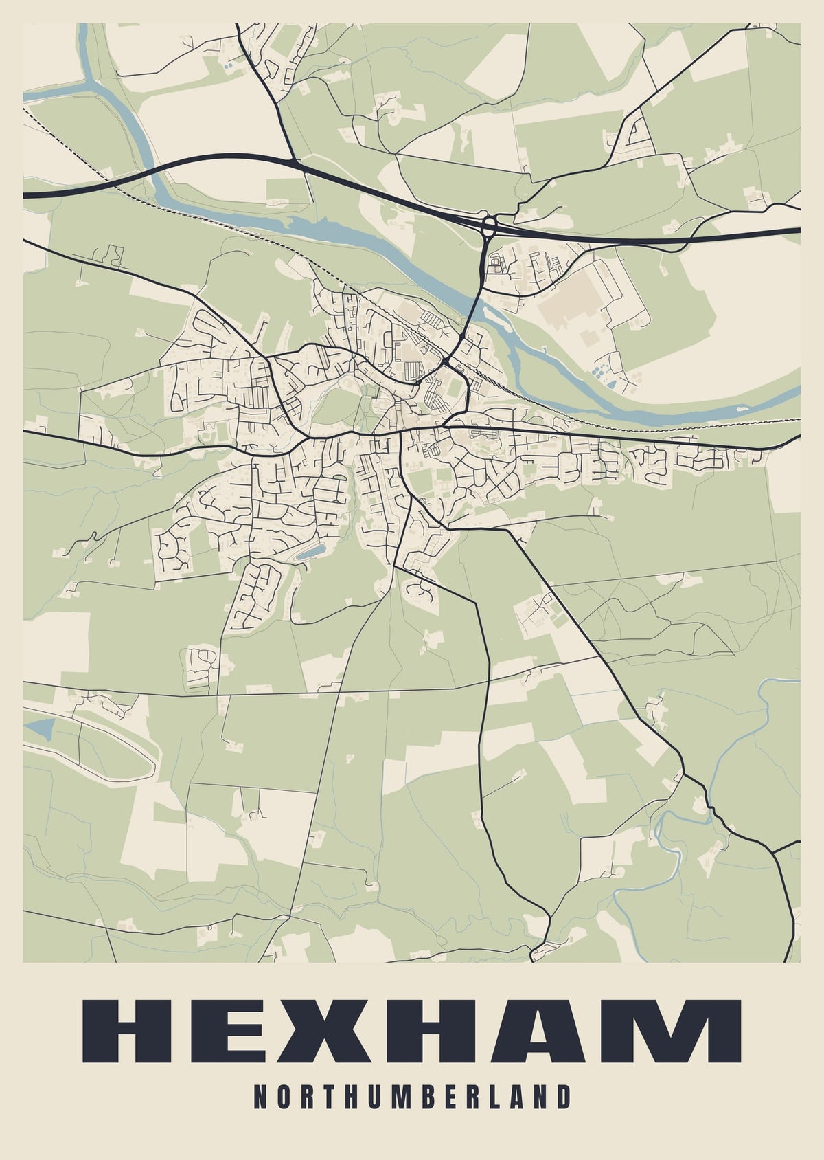 Street map poster of Hexham, Northumberland