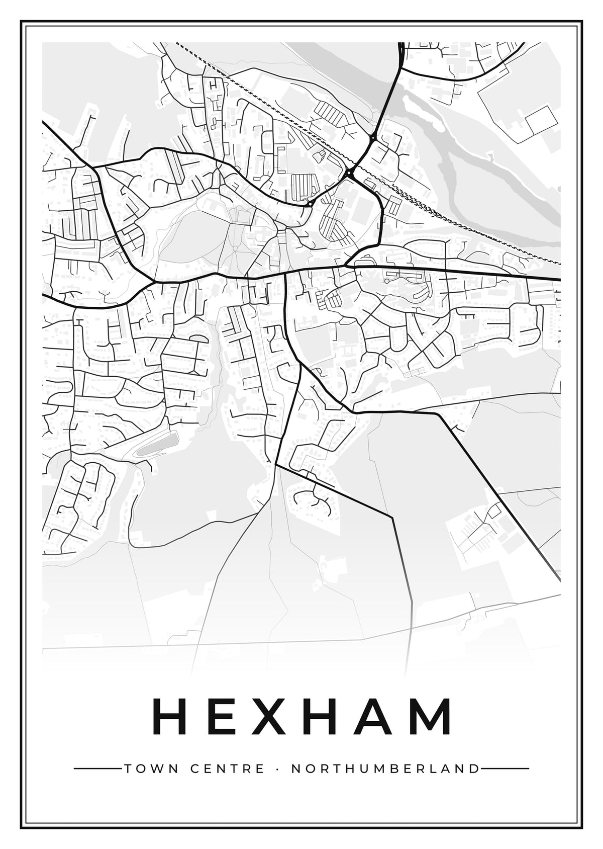 Street map poster of Hexham town centre, Northumberland