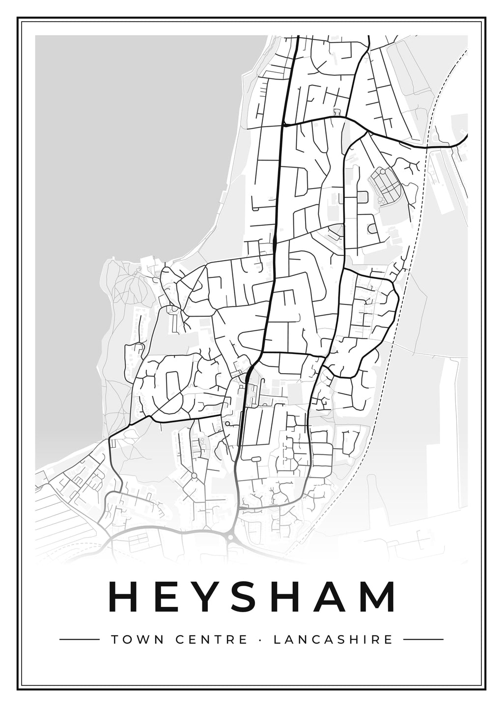 Street map poster of Heysham town centre, Lancashire