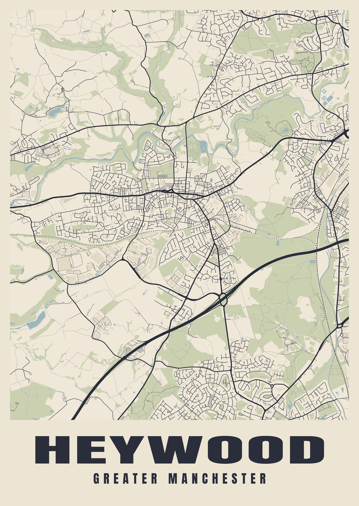 Street map poster of Heywood, Greater Manchester