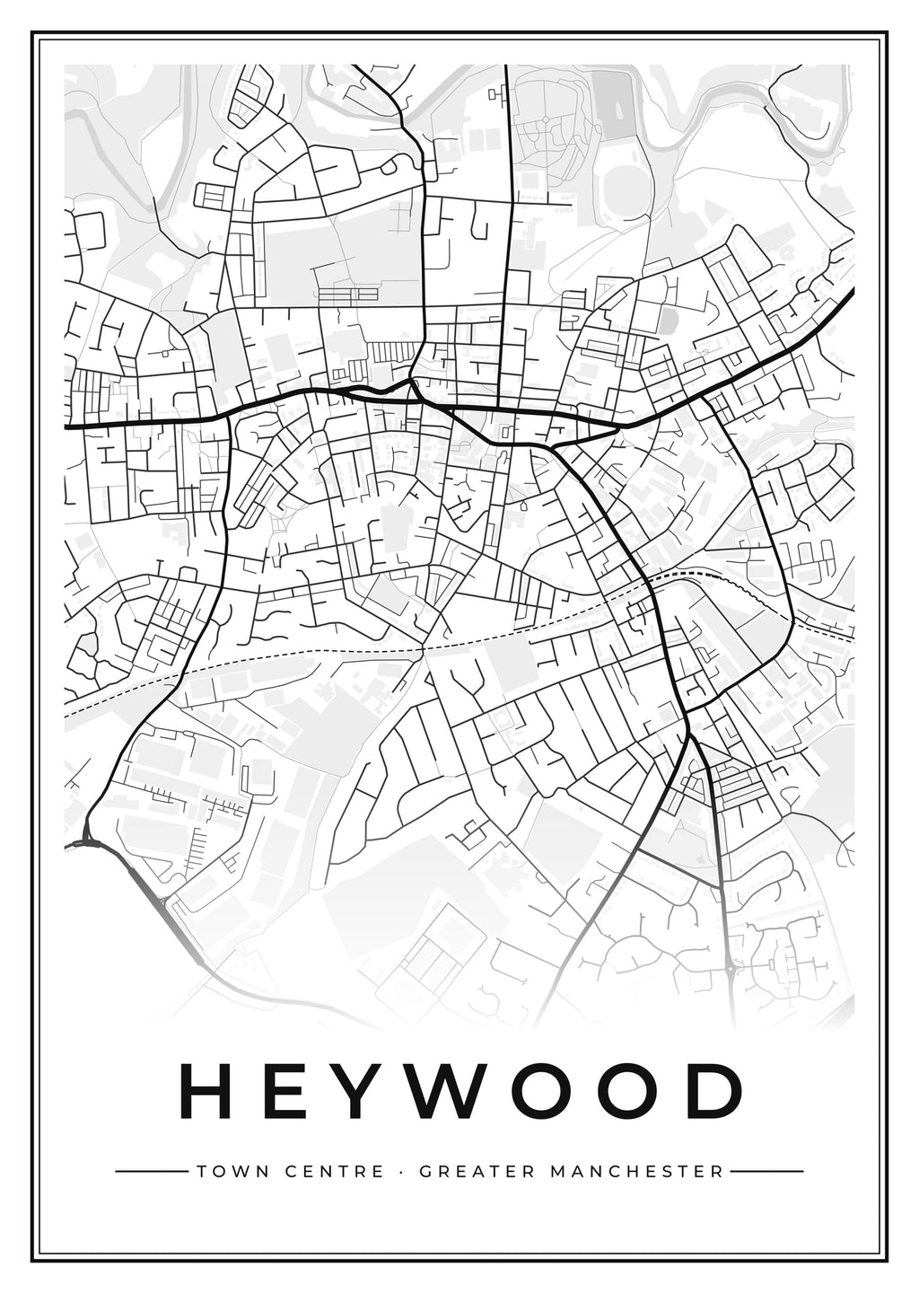 Street map poster of Heywood town centre, Greater Manchester