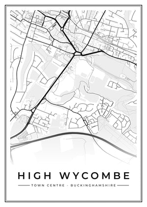 High Wycombe Town Centre Street Map Poster