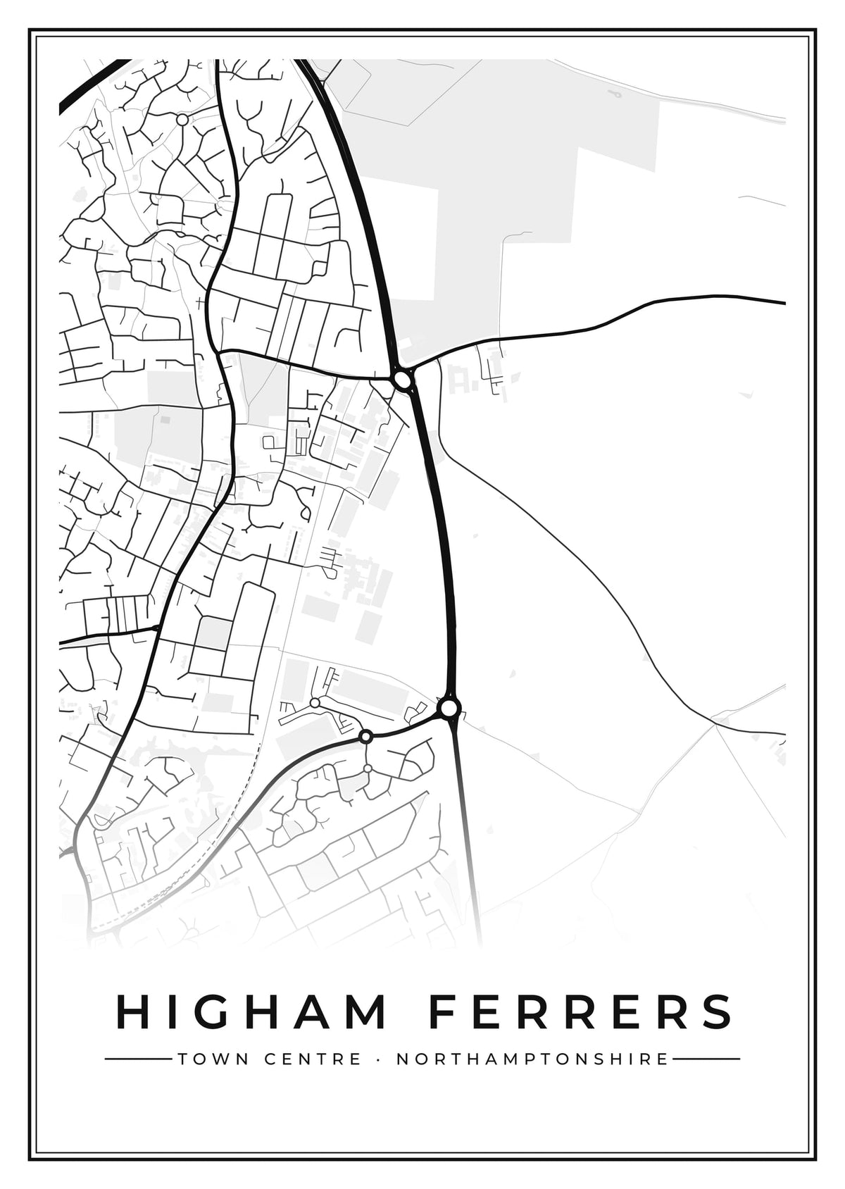 Street map poster of Higham Ferrers town centre, Northamptonshire