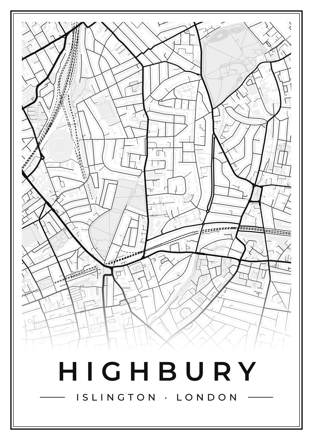 Street map poster of Highbury, Islington, London