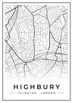 Street map poster of Highbury, Islington, London
